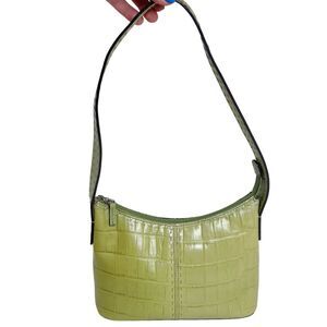 Fossil Green Leather Crocodile Embossed Shoulder Bag Purse Top Handle